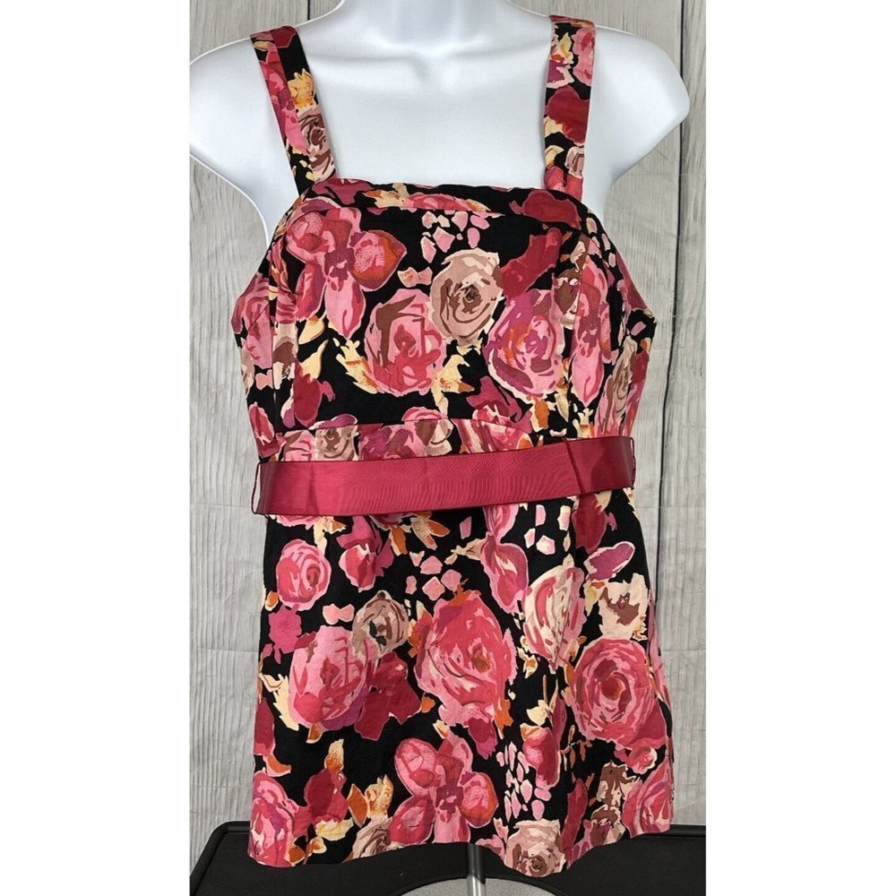 Motherhood Maternity Medium Removeable Strap Floral Print Top Black Pink